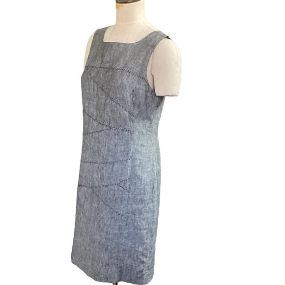 Saint Tropez West Washable Linen Sleeveless Sheath Dress Sz 14 Gray 123A - Picture 3 of 8